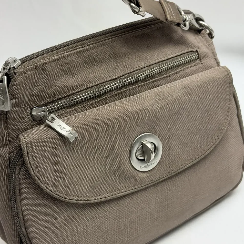 Baggallini Soleil Crossbody Bag Purse Brown Gray Multi Pocket Adjustable Strap